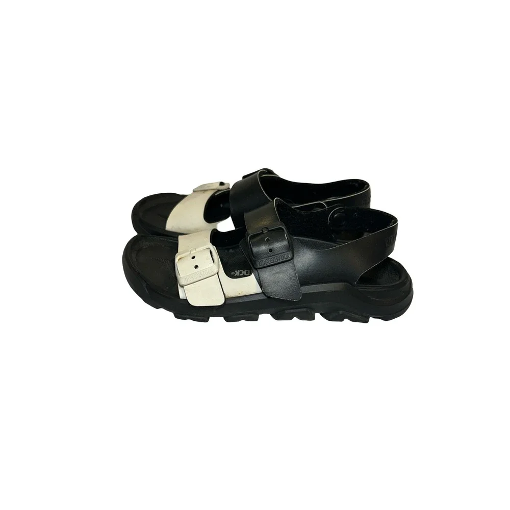 Birkenstock Mogami Kids Sandals Black White Colorblock Buckle Strap EU 33